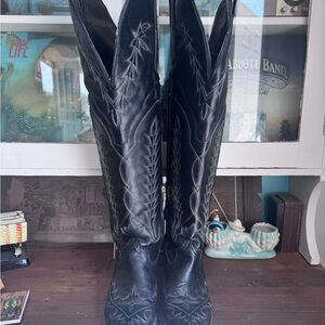 Black Over-the-Knee Wide Calf Embroidered Women's Boots